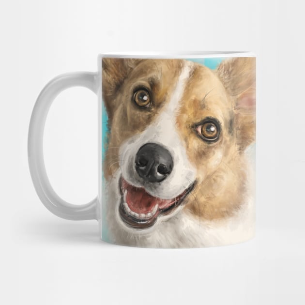 Painting of a Happy Adorable Corgi Dog on Blue Background by ibadishi